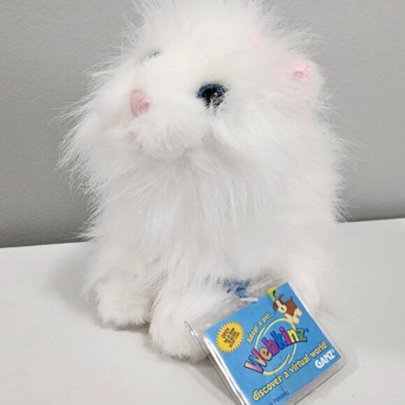 GANZ Webkinz White Persian Cat Plush HM110 Fluffy New Sealed Code 8'' - Picture 1 of 3